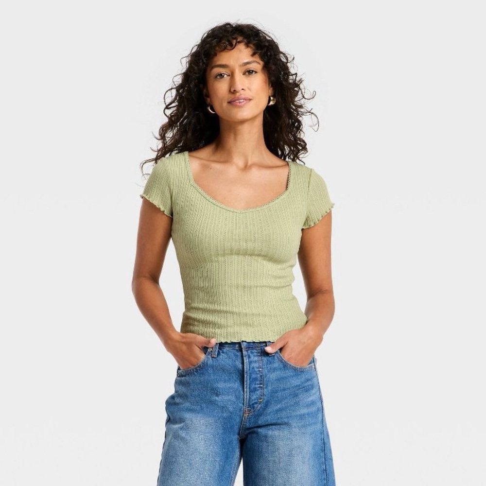 Universal Thread Size XXL Ribbed Lettuce Trim Short Sleeve Top - Light Olive
